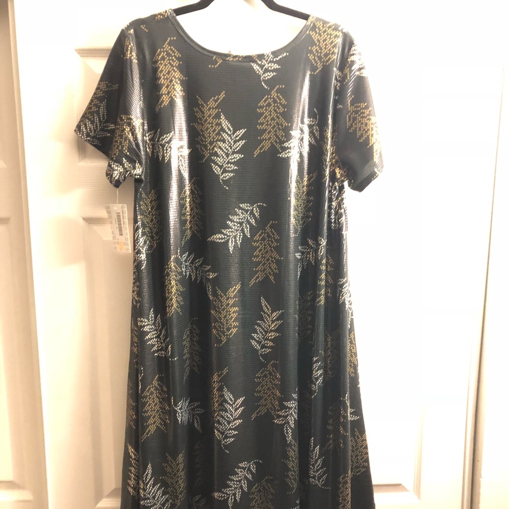 LulaRoe Elegant Carly Dress XL XXL Gold Leaves 🍁 - Picture 3 of 8